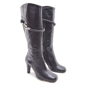 Bronx West Black Leather Carabiner Zip Knee Boot 37 New